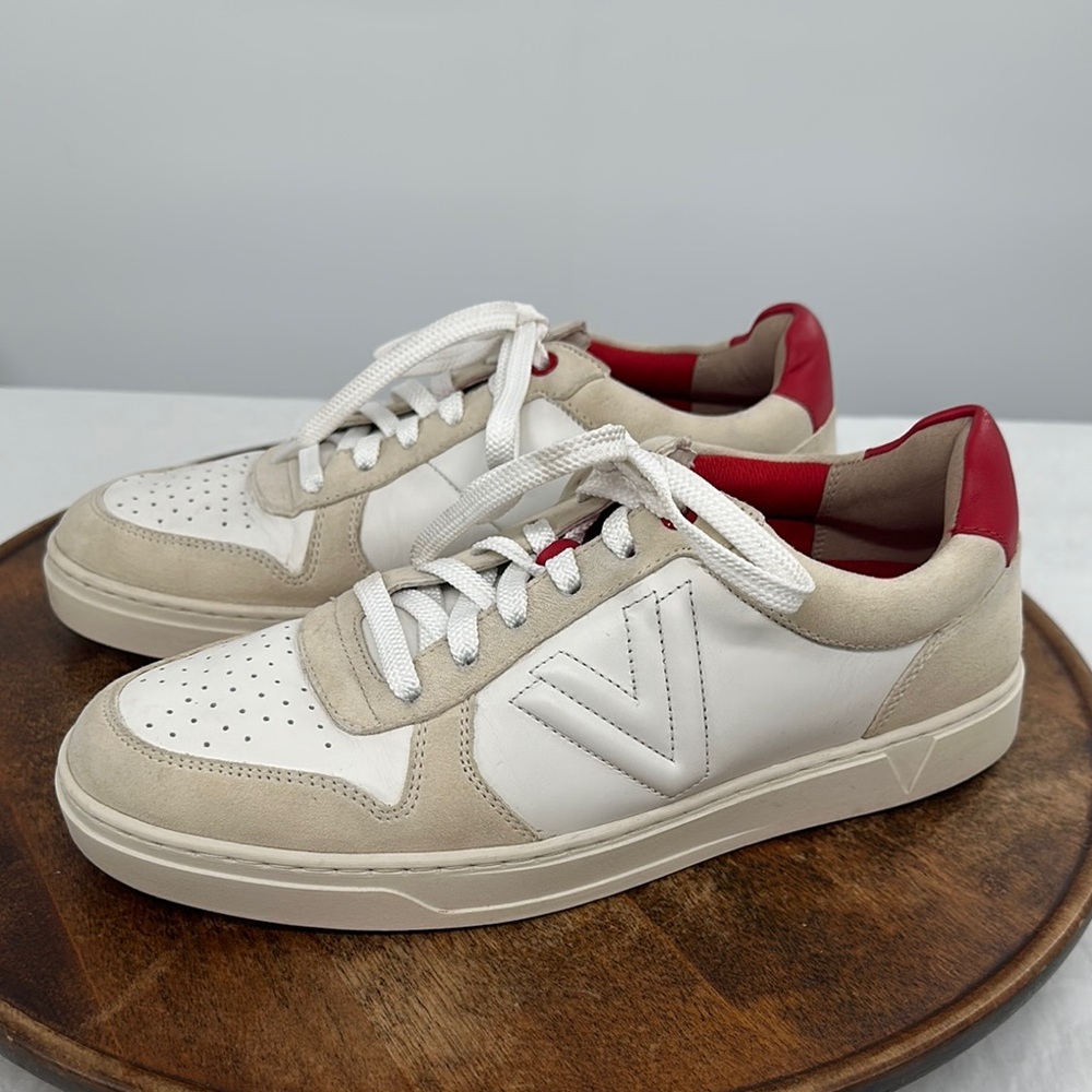 Vionic Shoes Mens 8 Lucas Court Lace Up Sneakers White Red Leather Casual